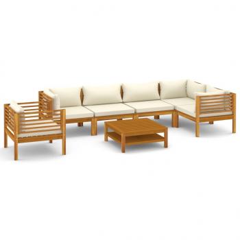 7-tlg. Garten-Lounge-Set mit Creme Kissen Massivholz Akazie