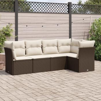 ARDEBO.de - 5-tlg. Garten-Sofagarnitur mit Kissen Braun Poly Rattan