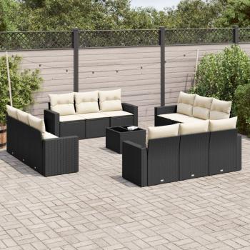 ARDEBO.de - 13-tlg. Garten-Sofagarnitur mit Kissen Schwarz Poly Rattan