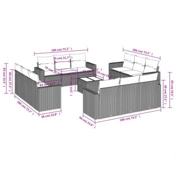 13-tlg. Garten-Sofagarnitur mit Kissen Schwarz Poly Rattan