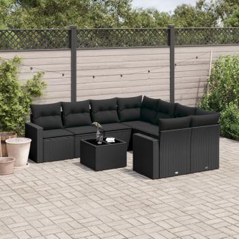 ARDEBO.de - 9-tlg. Garten-Sofagarnitur mit Kissen Schwarz Poly Rattan