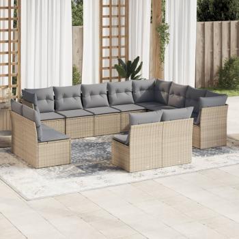 ARDEBO.de - 12-tlg. Garten-Sofagarnitur mit Kissen Beige Poly Rattan