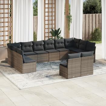 ARDEBO.de - 12-tlg. Garten-Sofagarnitur mit Kissen Grau Poly Rattan