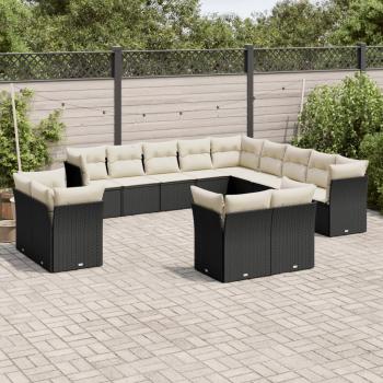 ARDEBO.de - 13-tlg. Garten-Sofagarnitur mit Kissen Schwarz Poly Rattan