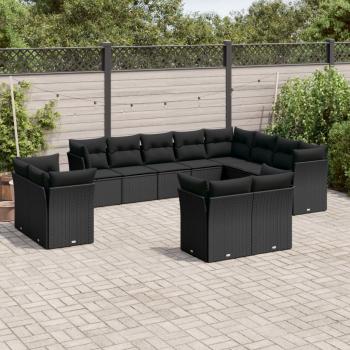 ARDEBO.de - 12-tlg. Garten-Sofagarnitur mit Kissen Schwarz Poly Rattan