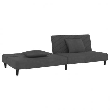 Schlafsofa 2-Sitzer mit 2 Kissen Dunkelgrau Samt