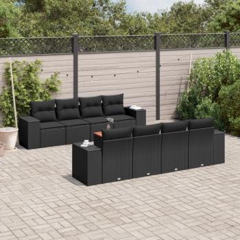 ARDEBO.de - 9-tlg. Garten-Sofagarnitur mit Kissen Schwarz Poly Rattan