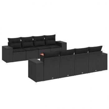 9-tlg. Garten-Sofagarnitur mit Kissen Schwarz Poly Rattan