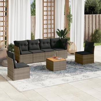 ARDEBO.de - 7-tlg. Garten-Sofagarnitur mit Kissen Grau Poly Rattan