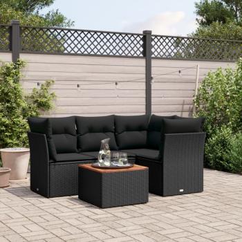 ARDEBO.de - 5-tlg. Garten-Sofagarnitur mit Kissen Schwarz Poly Rattan