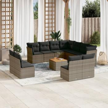 ARDEBO.de - 12-tlg. Garten-Sofagarnitur mit Kissen Grau Poly Rattan