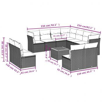 12-tlg. Garten-Sofagarnitur mit Kissen Grau Poly Rattan