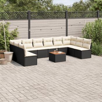 ARDEBO.de - 11-tlg. Garten-Sofagarnitur mit Kissen Schwarz Poly Rattan