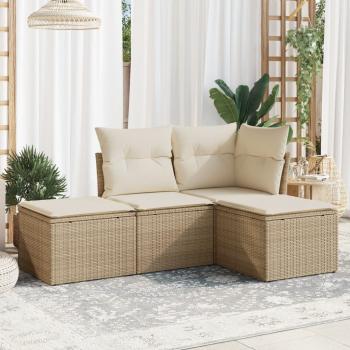 ARDEBO.de - 4-tlg. Garten-Sofagarnitur mit Kissen Beige Poly Rattan