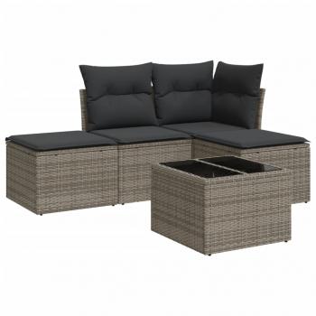 5-tlg. Garten-Sofagarnitur mit Kissen Grau Poly Rattan