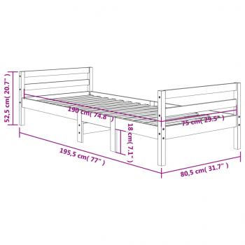 Massivholzbett ohne Matratze Wachsbraun 75x190 cm Kiefernholz