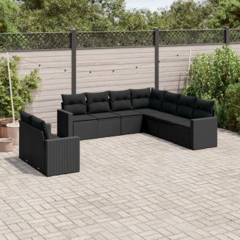 ARDEBO.de - 9-tlg. Garten-Sofagarnitur mit Kissen Schwarz Poly Rattan