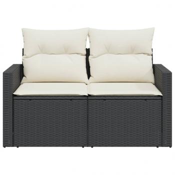 Gartensofa mit Kissen 2-Sitzer Schwarz Poly Rattan