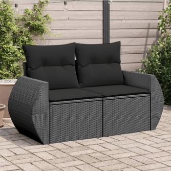 ARDEBO.de - Gartensofa mit Kissen 2-Sitzer Schwarz Poly Rattan