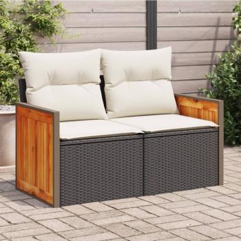 ARDEBO.de - Gartensofa mit Kissen 2-Sitzer Schwarz Poly Rattan