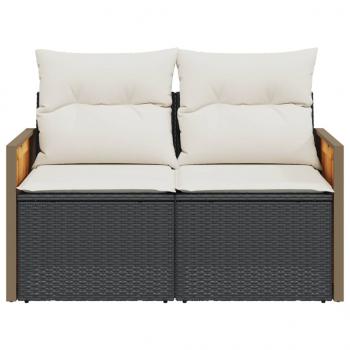 Gartensofa mit Kissen 2-Sitzer Schwarz Poly Rattan