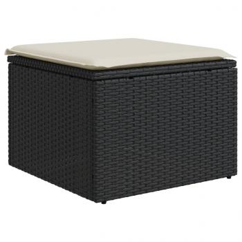 Gartenhocker mit Kissen Schwarz 55x55x37 cm Poly Rattan