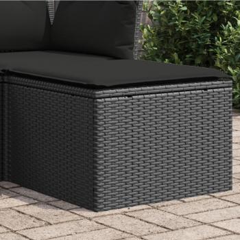 ARDEBO.de - Gartenhocker mit Kissen Schwarz 55x55x37 cm Poly Rattan