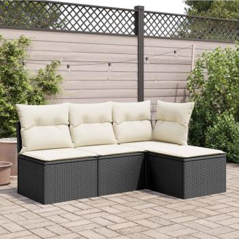 Gartenhocker mit Kissen Schwarz 55x55x37 cm Poly Rattan