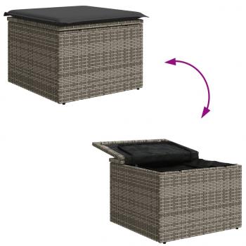 Gartenhocker mit Kissen Grau 55x55x37 cm Poly Rattan