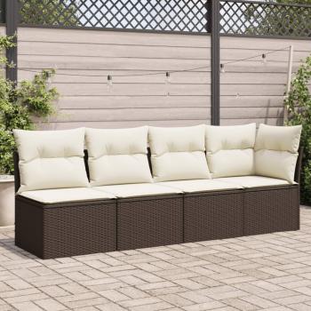 ARDEBO.de - Gartensofa mit Kissen 4-Sitzer Braun Poly Rattan