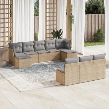 ARDEBO.de - 10-tlg. Garten-Sofagarnitur mit Kissen Beige Poly Rattan