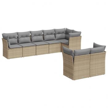 8-tlg. Garten-Sofagarnitur mit Kissen Beige Poly Rattan