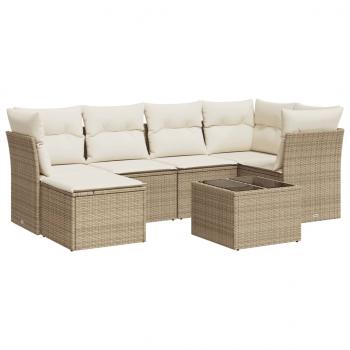 7-tlg. Garten-Sofagarnitur mit Kissen Beige Poly Rattan