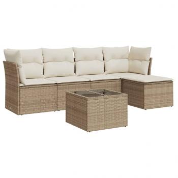 6-tlg. Garten-Sofagarnitur mit Kissen Beige Poly Rattan