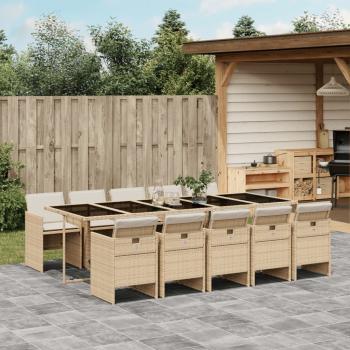 ARDEBO.de - 11-tlg. Garten-Essgruppe mit Kissen Beige Poly Rattan