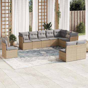 ARDEBO.de - 10-tlg. Garten-Sofagarnitur mit Kissen Beige Poly Rattan