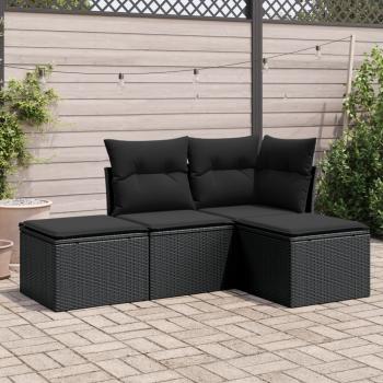 ARDEBO.de - 4-tlg. Garten-Sofagarnitur mit Kissen Schwarz Poly Rattan