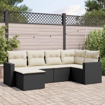 ARDEBO.de - 6-tlg. Garten-Sofagarnitur mit Kissen Schwarz Poly Rattan