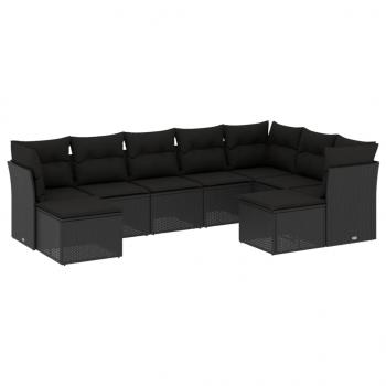 9-tlg. Garten-Sofagarnitur mit Kissen Schwarz Poly Rattan