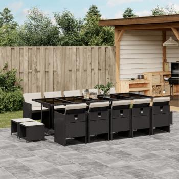 ARDEBO.de - 15-tlg. Garten-Essgruppe mit Kissen Schwarz Poly Rattan