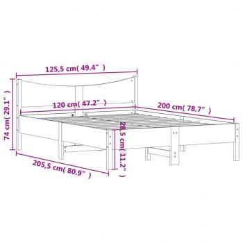 Massivholzbett ohne Matratze Wachsbraun 120x200 cm Kiefernholz