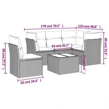 6-tlg. Garten-Sofagarnitur mit Kissen Beige Poly Rattan