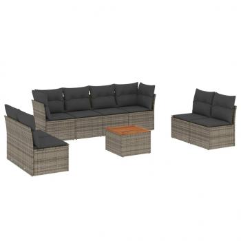 9-tlg. Garten-Sofagarnitur mit Kissen Grau Poly Rattan