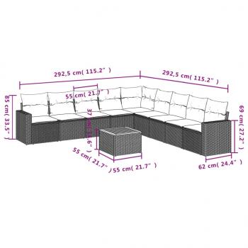 10-tlg. Garten-Sofagarnitur mit Kissen Schwarz Poly Rattan