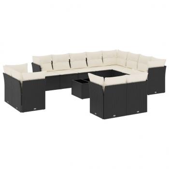 13-tlg. Garten-Sofagarnitur mit Kissen Schwarz Poly Rattan