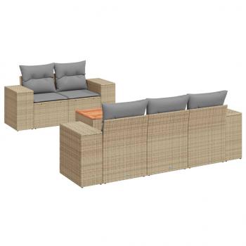 6-tlg. Garten-Sofagarnitur mit Kissen Beige Poly Rattan