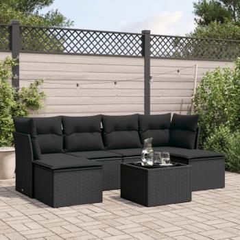 ARDEBO.de - 7-tlg. Garten-Sofagarnitur mit Kissen Schwarz Poly Rattan