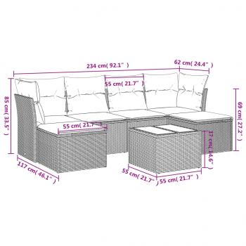 7-tlg. Garten-Sofagarnitur mit Kissen Schwarz Poly Rattan