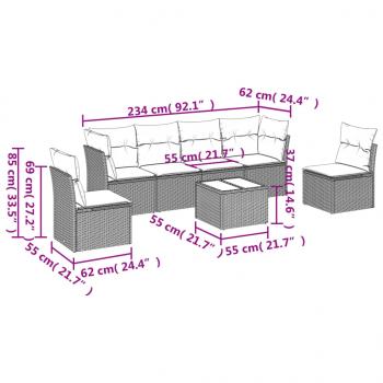 7-tlg. Garten-Sofagarnitur mit Kissen Beige Poly Rattan