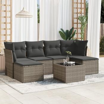 ARDEBO.de - 7-tlg. Garten-Sofagarnitur mit Kissen Grau Poly Rattan